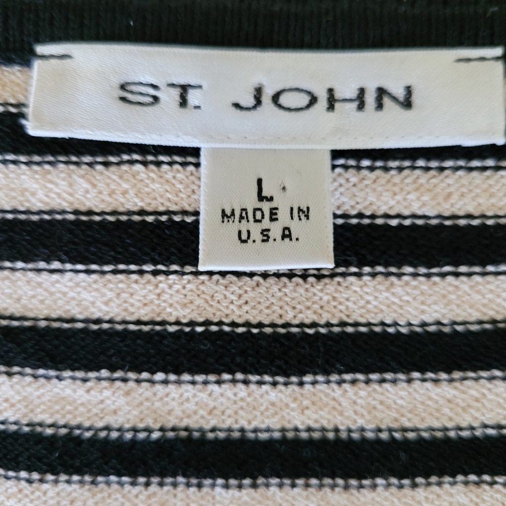 St. John Knit Womens Black White Stripe Top Size Large - Picture 2 of 8